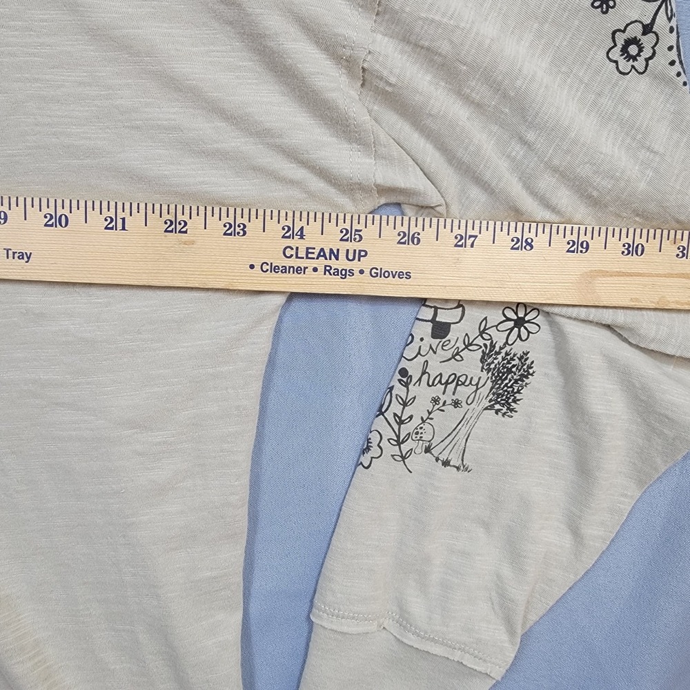 Natural Life Graphic Tee Womens Medium Tan Live Happy Long Sleeve Slub Cotton - Picture 3 of 6